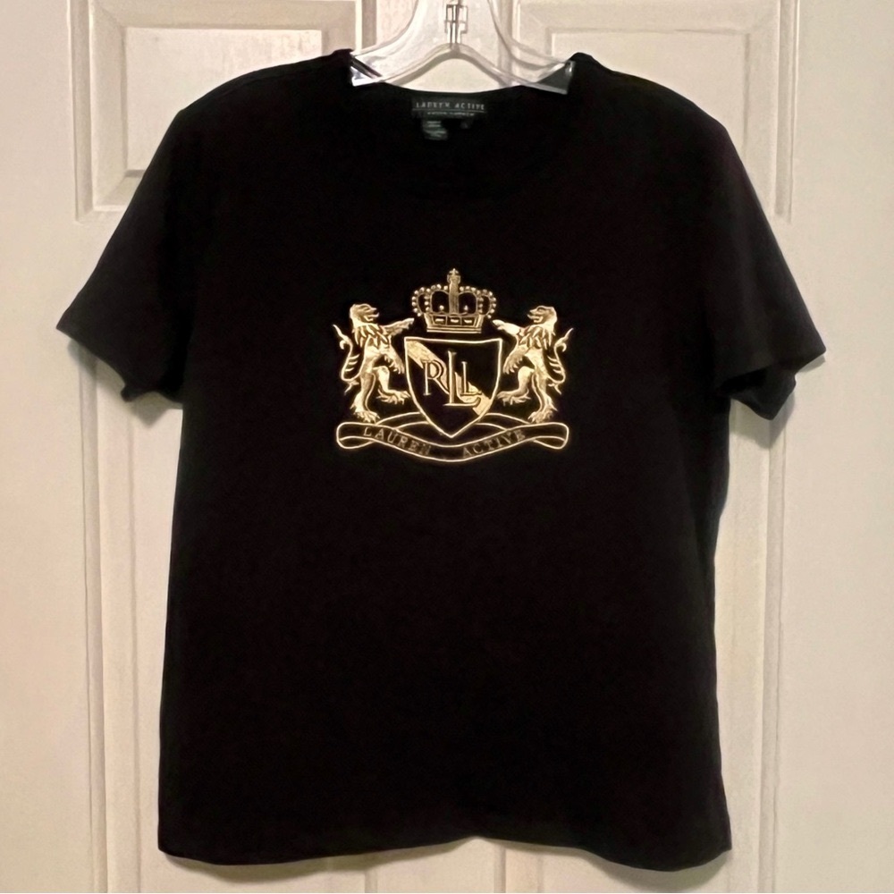 Lauren Ralph Lauren Black Tee with Gold Emblem